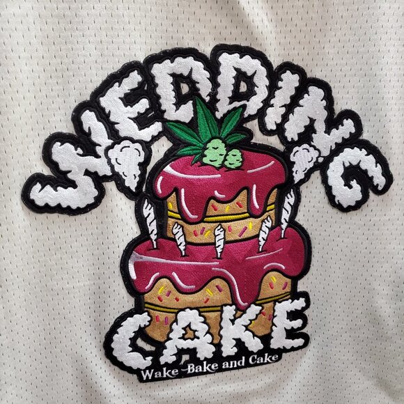 Wedding Cake‎ Men Shirt Large Beige Jersey Streetwear Logo Wake Bake READ - Picture 10 of 10